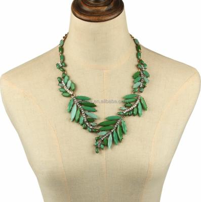 China ALLOY High Quality Yiwu Jewelry Factory, Green Leaf Necklace Customized Beaded Leaf Statement Necklace for sale