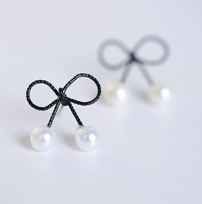 China ALLOY latest pretty cute girls black black bow earrings stud earrings cute pearl bow girls earrings wholesale for sale