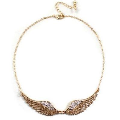 China ALLOY Pretty Double Angel Wings Necklace Gold Rhinestone Angel Wing Necklace for sale