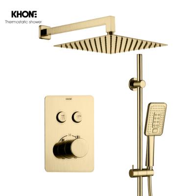 China With Sliding Bar Square Wholesale In The Wall Rainfall Gold Brass Bathroom Hidden Thermostatic Shower Mixers Set for sale