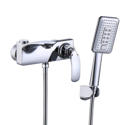 China Luxury Copper Chrome Free Slide Bar Wall Mounted Bath Shower Set Systems Exposed Shower Mixer Taps With Handshower for sale