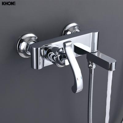 China Without Slide Bar Factory Wall Mount Bath Faucets Chrome Bathroom Shower Faucets Direct Mixer Taps for sale