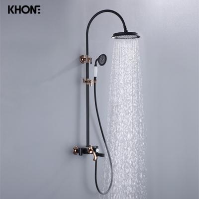 China With Brass Exposed Slide Bar 3 Function Rain Shower Faucet Set Matte Black Shower System for sale