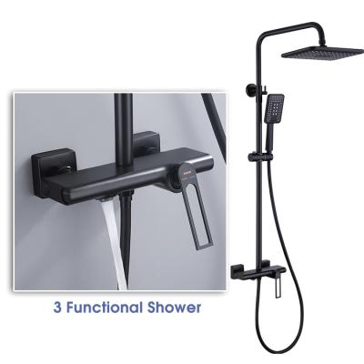 China With High Quality Black Brass Slide Bar Rain Shower Bathroom Wall Mounted 3 Ways Shower Mixer Taps for sale