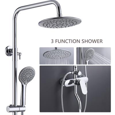 China With Slide Bar Modern Polished Brass 3 Way Bathroom Rain Shower Set Mixer Wall Mounted Faucet for sale