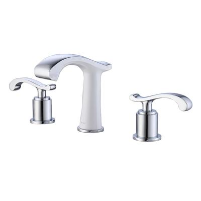 China 2 Handle Modern Basin Mixer Tap Bathroom Sink Brass White Bathroom Basin Faucet 3 Holes for sale