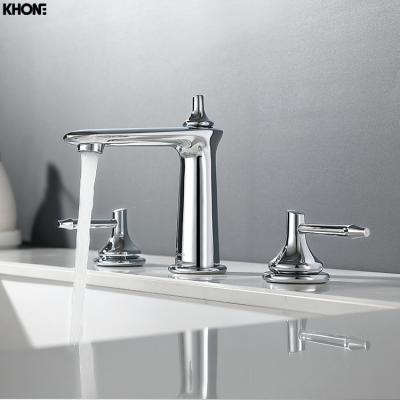 China Factory Modern Bathroom Designed Brass Chrome Basin Faucet Holes Polished 3 Sink Faucet for sale