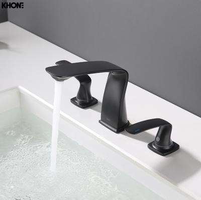 China EUROPEAN Matte Black Brass Chrome Basin Faucet Hotel 3 Hole Basin Bathroom Basin Faucet for sale