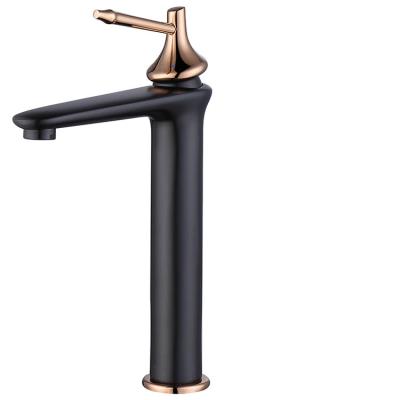 China Modern Brass Basin Faucet Modern Matt Black Single Hole Cold and Hot Bathroom Faucet Tall for sale