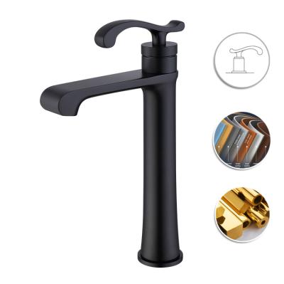 China New Design Minimalist Bathroom Brass Black Tall Basin Faucet Mixer Tap Chrome for sale