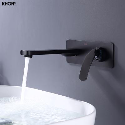 China Matt Black Modern Concealed Bathroom Basin Faucet Wall Mounted Wall Mounted Basin Faucet for sale