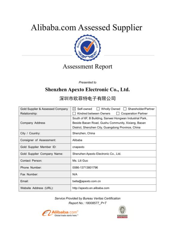 Alibaba. com Assessed Supplier - Shenzhen Apexto Technology Co., Ltd