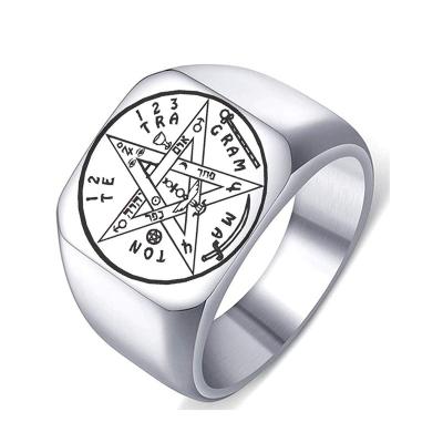 China TRENDY Fashion Rings Mens Jewelry Custom Black Punk Gold Plated 925 Sterling Silver Signet Tetragramaton Ring for sale