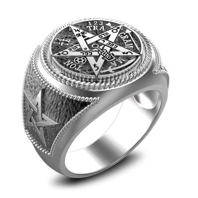 China Vintage Five-pointed Star Rings Mens Jewelry Custom 925 Sterling Silver Tetragramaton Ring for sale