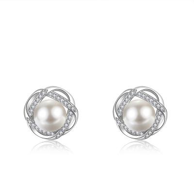 China FASHIONABLE 925 Sterling Silver Women Earring Jewelry Cubic Zirconia Stone Custom Pearl Small Stud Earrings for sale