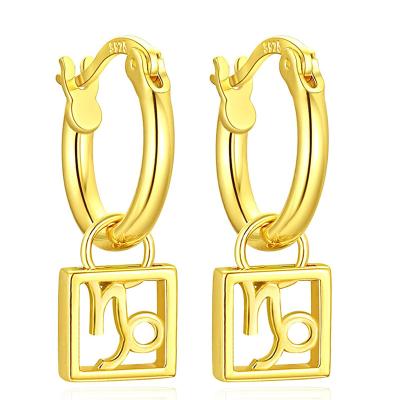 China TRENDY Horoscope Astrology Women Earrigs Custom Jewelry 18k Gold Plated Square Circle Zodiac Sign Dangle Earrings for sale