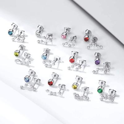 China FASHIONABLE Girls Horoscope Earrings Jewelry Custom 925 Sterling Silver Thin Birthstone Zodiac Sign Stud Earrings for sale