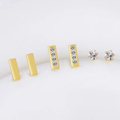 China Custom Jewelry 925 Sterling Silver Cute Minimalist Tiny Cubic Zirconia Earrings Women Girl14k Gold Plated Small Stud Earrings for sale