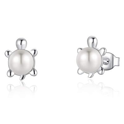 China 2021 Cute 925 Sterling Silver Freshwater Turtle Pearl Stud Earrings Cute Rabbit Jewelry Girls Kids Mini Earrings for sale