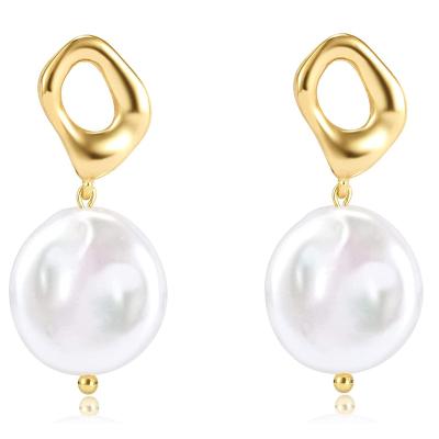 China 925 Sterling Silver Trendy Irregular Pearl Drop Earrings Gold Plated Fashion Pearl Jewelry for sale