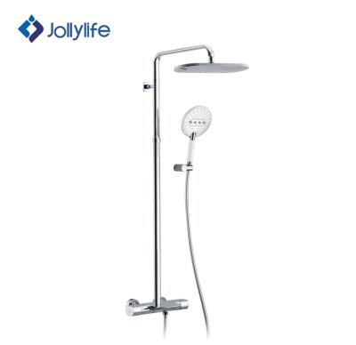 China Without Slide Bar Jollylife Chrome Wall Mounted Thermostatic Bathroom Rainfall Shower Mixer Set for sale