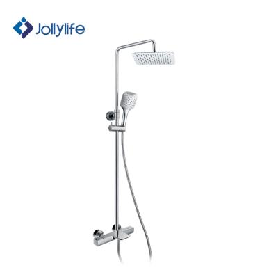 China Without Double Handle Jollylife Sanitary Ware Modern Sanitary Ware Double Handle Thermostatic Bathroom Rain Shower Mixer Set for sale