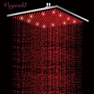 China Without Switch Vegeshi 12inch Square Rainfall 3 Color LED Shower Head for sale