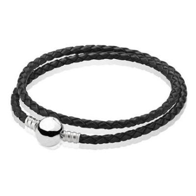 China BNX Charm Bracelet CLASSIC Black Leather Jewelry Sterling Silver Leather For Women Blue Leather Wrap Bracelets for sale