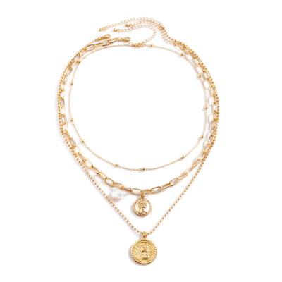 China Simple baroque female baroque female imitation pearl relief pearl chain neck chain neck chain jewelry round hip hop necklace for sale