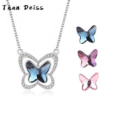 China Creative New Niche Simple Cute Crystal Butterfly Pendant S925 Sterling Silver Necklace Ladies Fashion Jewelry for sale