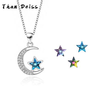 China New Simple Chain S925 Sterling Silver Star Moon Inlaid Crystal Pendant Ladies Cute Fashion Personalized Clavicle Necklace for sale