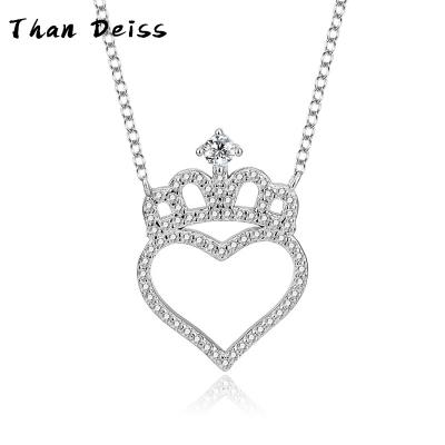 China Cute S925 Sterling Silver Heart Crown Necklace Women Full Of Diamonds Love Clavicle Chain Fashion Baita Generation Pendant Hair for sale