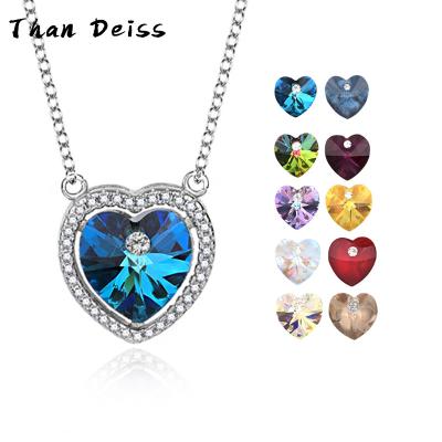 China CLASSIC using Austrian Crystal Elements Pendant S925 Sterling Silver Fashion Ocean Heart Peach Heart Ladies Clavicle Necklace for sale