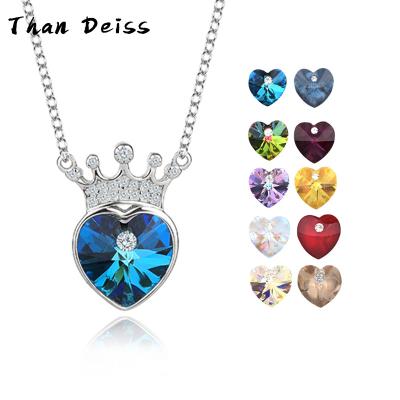 China CLASSIC Red Female Crystal Necklace Send Love Gift S925 Sterling Silver Simple Crown Necklace nc wind heart clavicle chain for sale