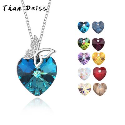 China Austrian Crystal Butterfly heart-shaped pendant necklace s925 Sterling Silver Necklace Female Fashion creative cute simple and for sale