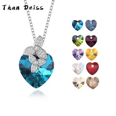 China Fashion CLASSIC S925 Sterling Silver Necklace Female Temperament and matching chain of Crystal Heart-Shaped Leaves Pendant Collarbone for sale