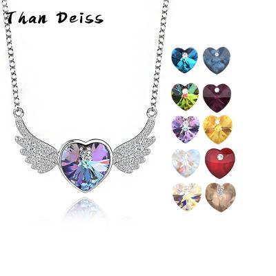 China Simple Austrian Heart Shaped Women Crystal Collarbone Chain Wholesale S925 Sterling Silver Angel Wings Necklace Cute Fashion for sale