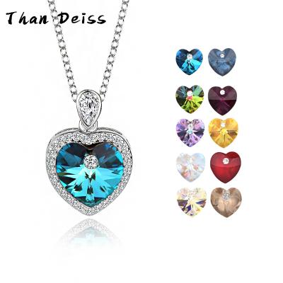 China CLASSIC Heart Of Love Austrian Simple Silver Heart Fashion Ocean Crystal Necklace Women S925 Clasp Pendant Chain for sale