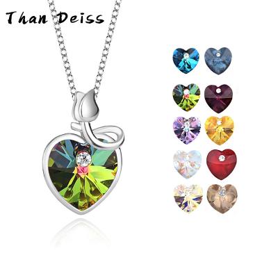 China Simple And Soft Austrian Elements Crystal Rose Heart Pendant S925 Sterling Silver Necklace For Women CLASSIC fashion for sale