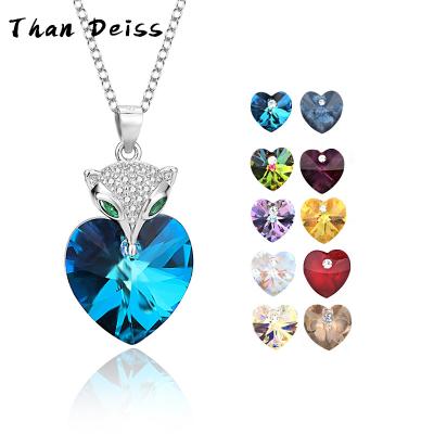 China Austrian Creative Simple Crystal Pendant Fashion S925 Sterling Silver Fox Head Heart Crystal Necklace Women Cute for sale