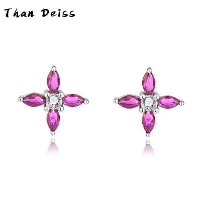 China Clover Pink Zircon Cute Treasure Hot Mockup Simple Baeta Earrings S925 Sterling Silver Pomegranate Red Colored for sale