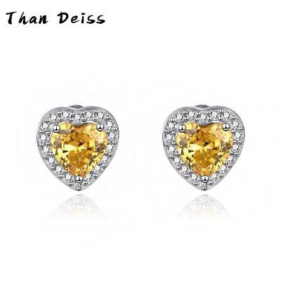 China Fashion CLASSIC Anti-Allergy Set Yellow Zirconia Earrings S925 Sterling Silver Love Heart Shaped Earrings Women Jewelry for sale