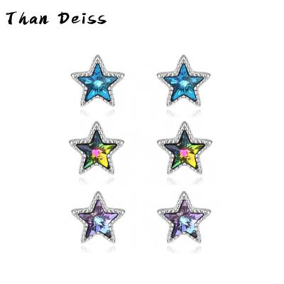 China Mini Earrings Women Simple Personalized Creative Cute Blue Crystal Star S925 Sterling Silver Star Stud Earrings for sale