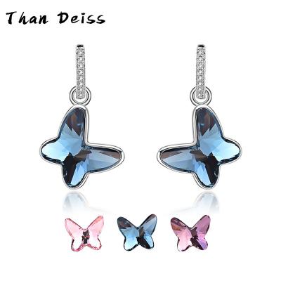 China Cute Made in Austria Crystal Elements S925 Sterling Silver Premium Blue Butterfly Stud Earrings for Women for sale