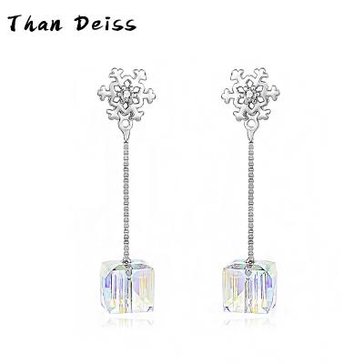 China CLASSIC S925 Sterling Silver Rubik's Cube Crystal Earrings Square Candy Earrings Square Studs Long Snowflake Tassel Ear Wires for sale