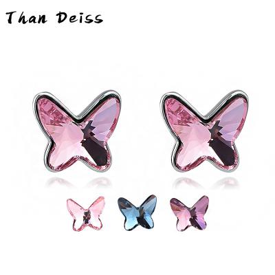 China Cute ladies S925 Sterling Silver Luxury Simple Austrian Crystal Elements Butterfly Blue Crystal Earrings ew for sale