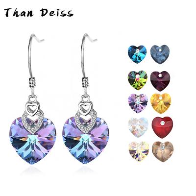 China S925 Cute Silver Blue Heart Of The Sea Stud Earrings With Austrian Crystals Fine Jewelry Earrings Valentine's Day Gift for sale