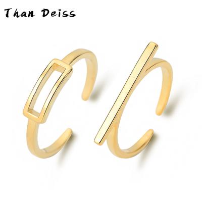 China New CLASSIC Simple 18k Gold S925 Sterling Silver Ring Female Hip Hop Double Cavity Openings Adjustable Jewelry for sale