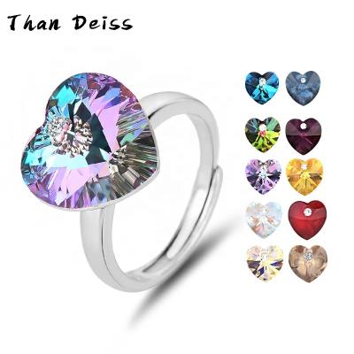 China New CLASSIC European and American heart-shaped S925 Sterling Silver Rings For Women using Austrian Crystal Elements Crystal Hand Jewelry for sale