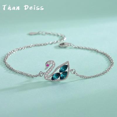 China Simple ins cute tide gift send girlfriend bracelet female s925 Sterling Silver Crystal Diamond Swan hundred laps cool hand jewelry for sale